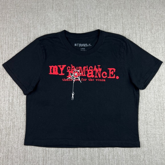 My Chemical Romance Crop Top Band Tee Black Thank You For The Venom Womens LARGE - Picture 1 of 6